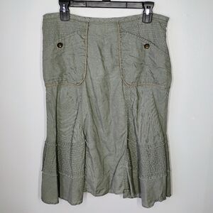 Intuitions Y2K 100% Linen Knee Length Skirt Military Army Green Size 8